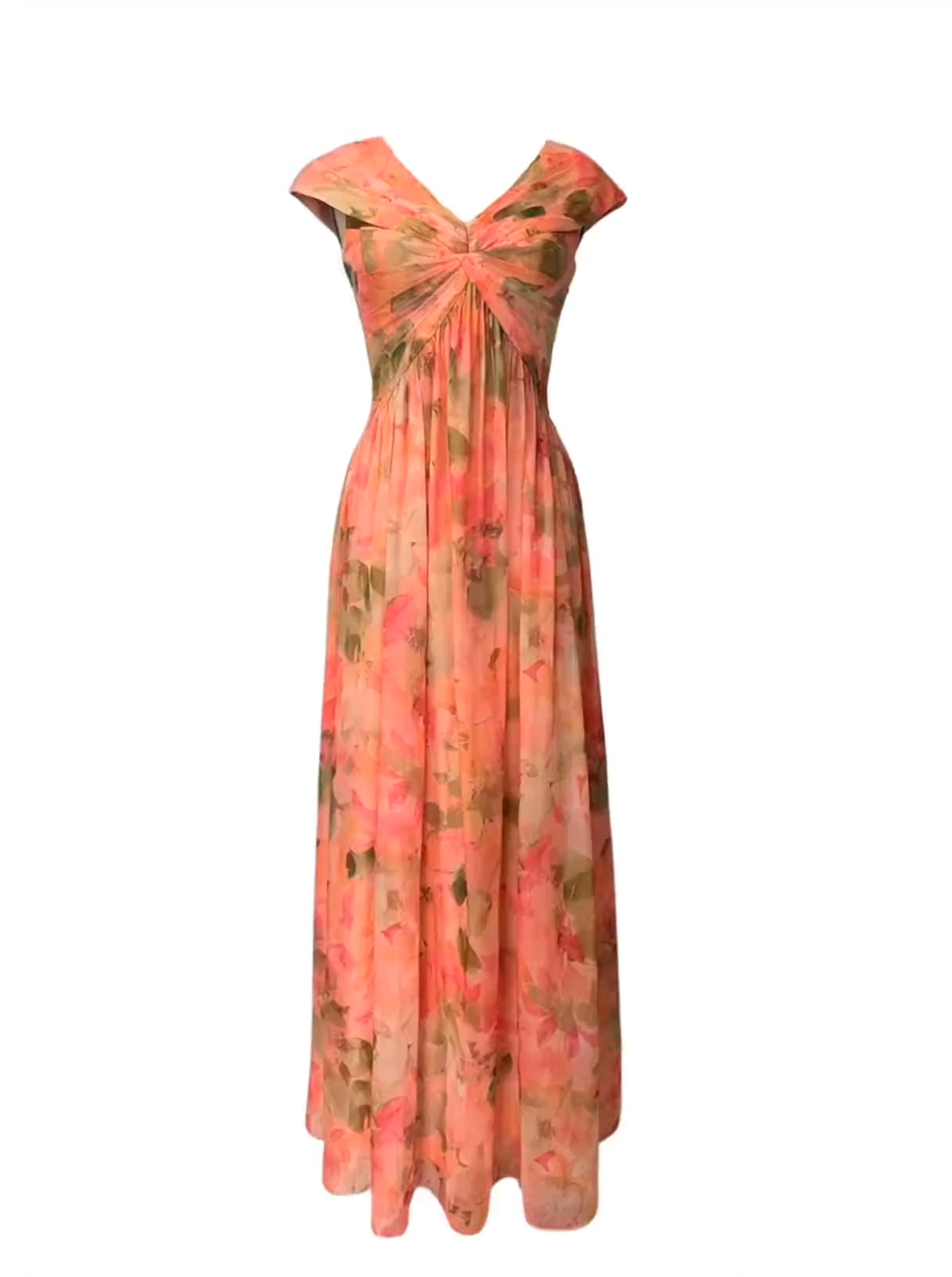 Angela Floral Print Cap Sleeves Maxi Dress