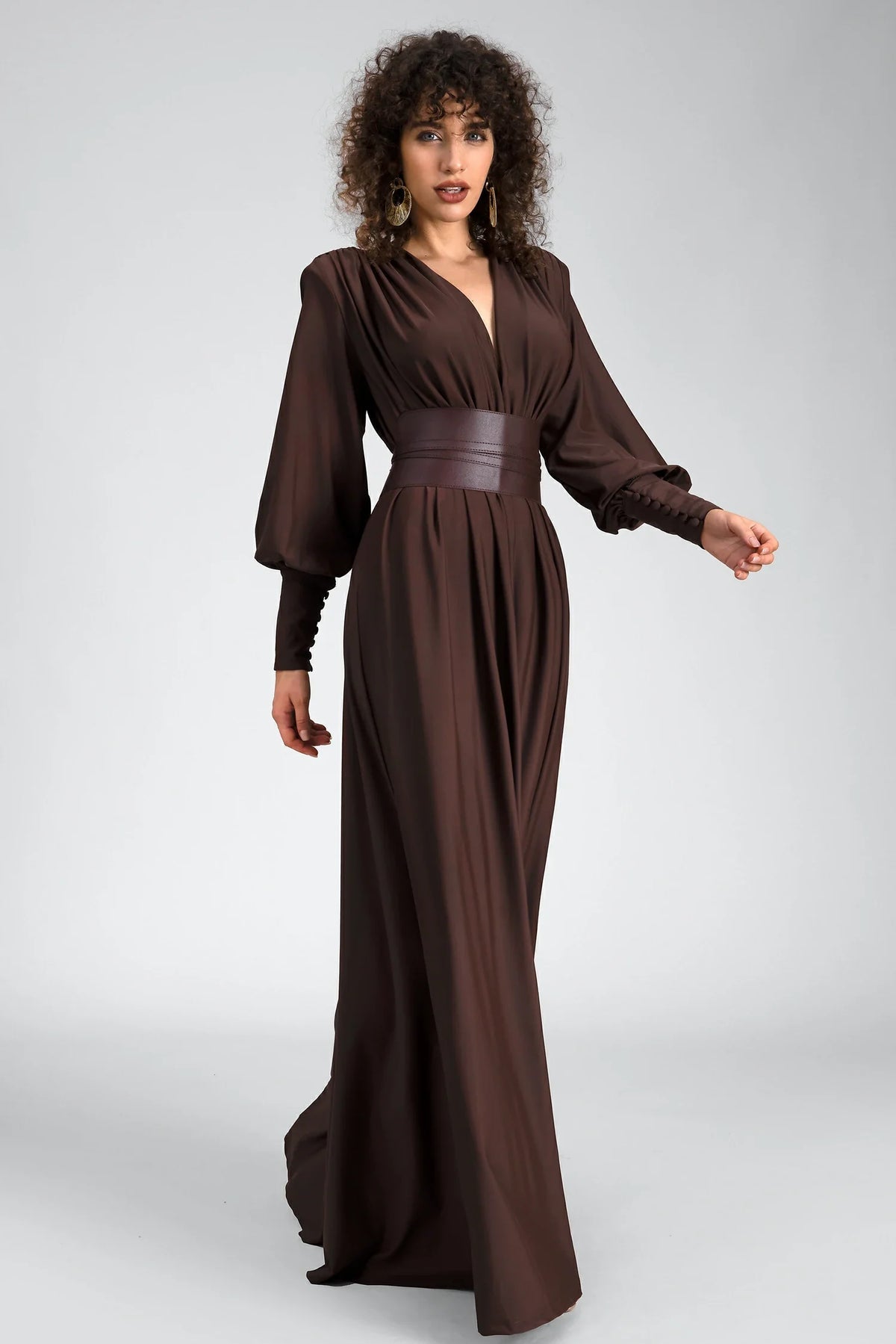 Renata Plunge Long Sleeve Maxi Dress