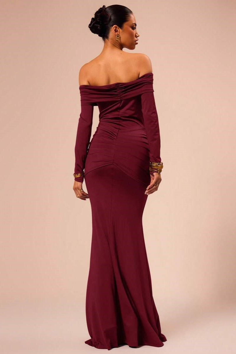 Aditi Pleated Off Shoulder Maxi Dress