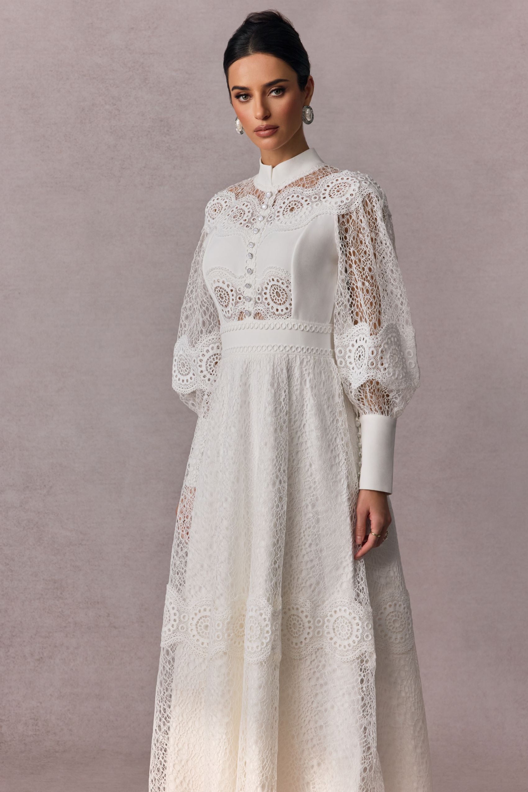 Charlotte High Neck Puff Sleeve Lace Maxi Dress