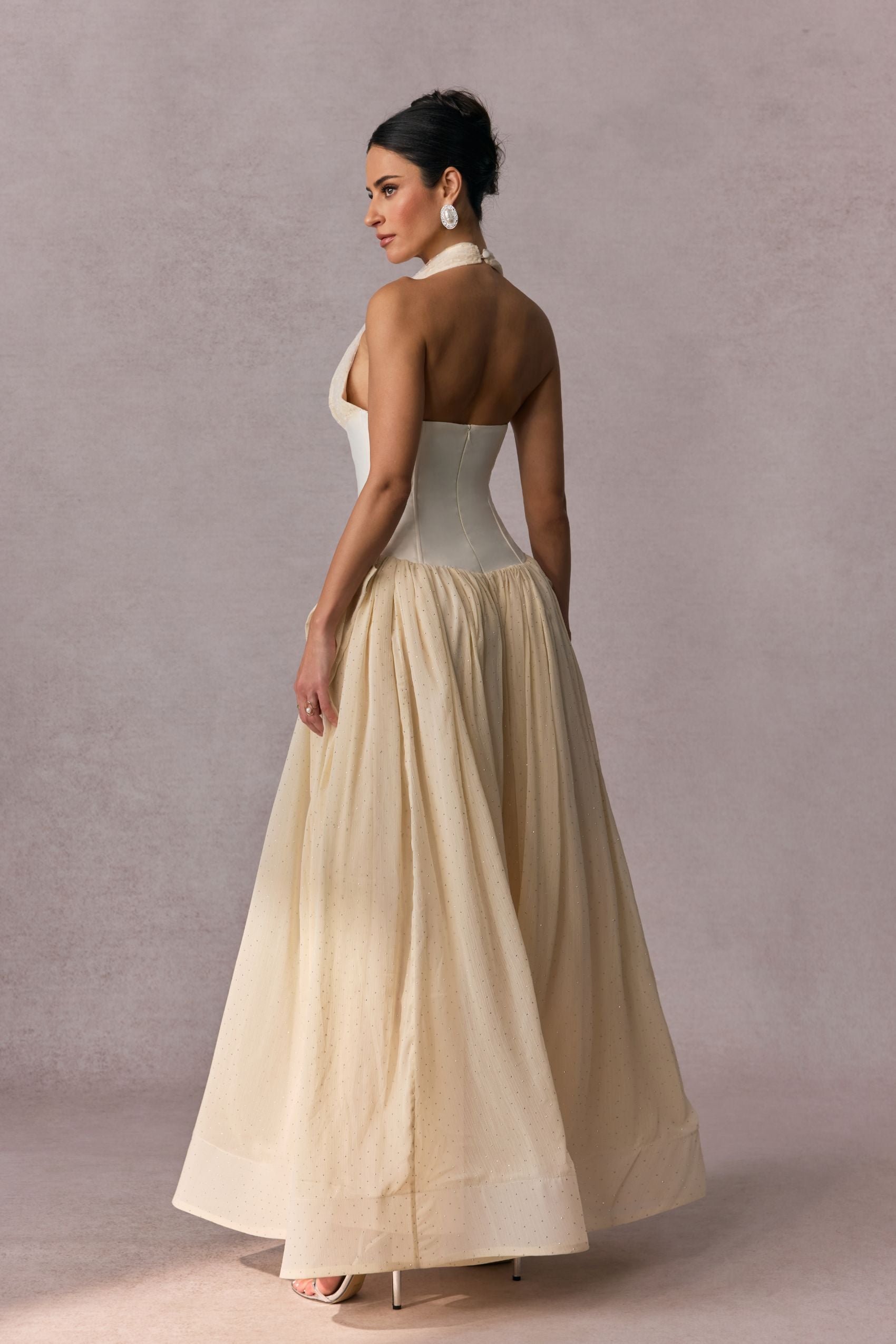 Vivien Halterneck Tulle Overlay Maxi Dress