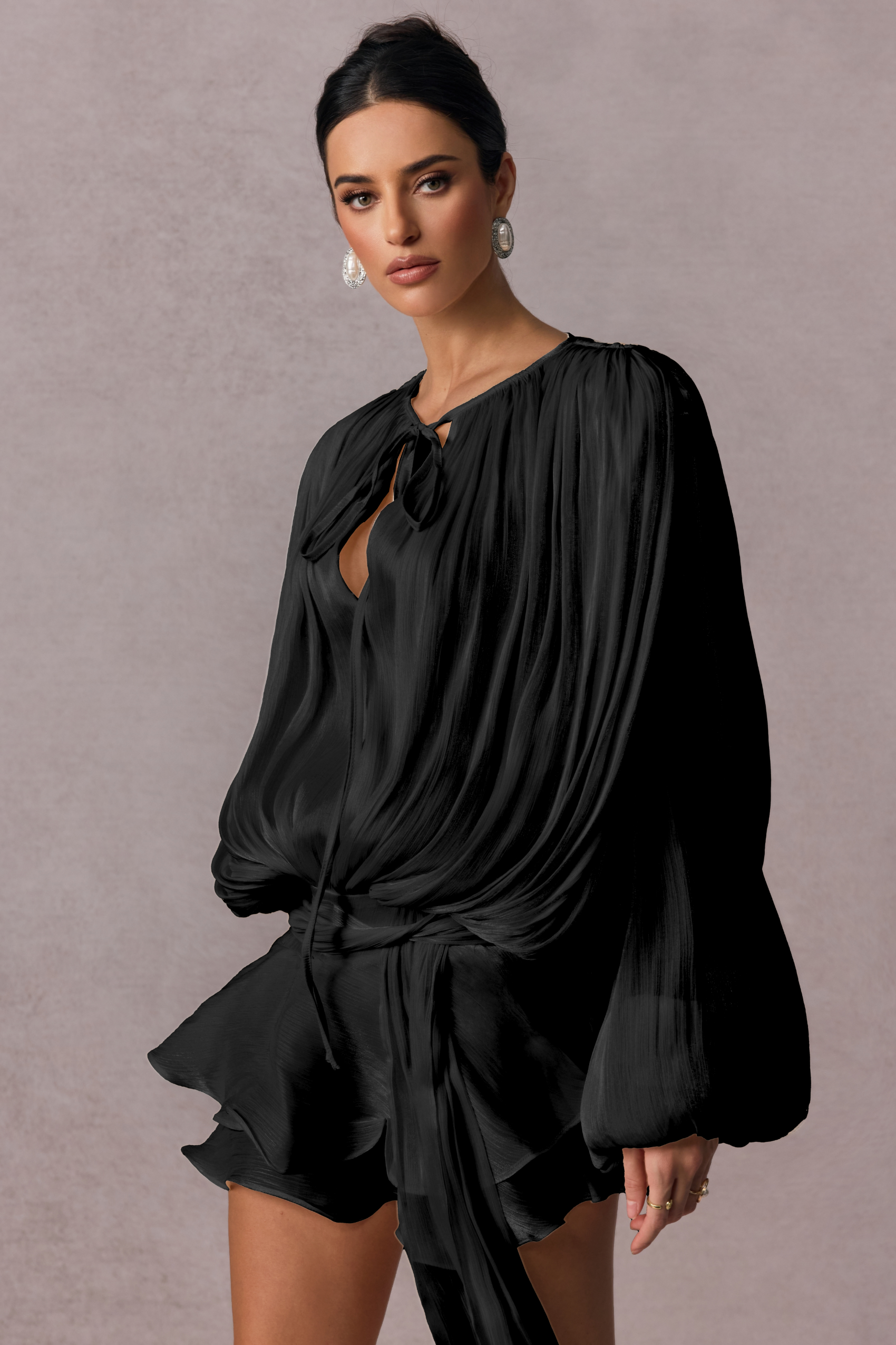 Beryl Pleated Ruffle Hem Mini Dress