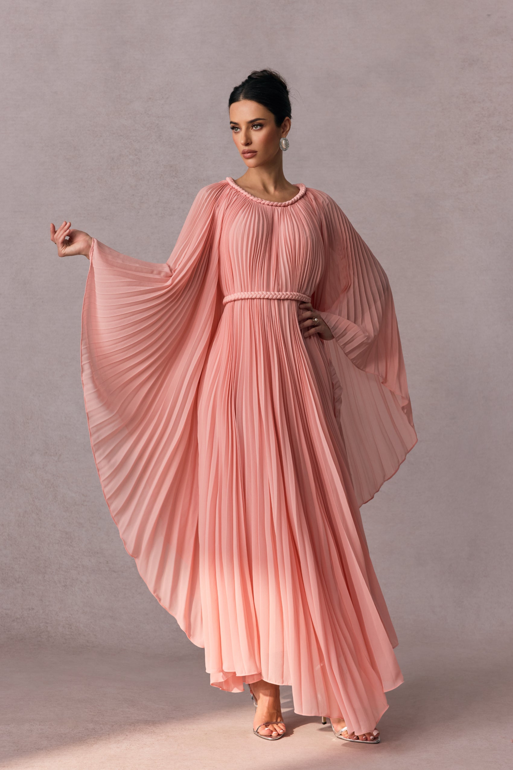 Laura Batwing Sleeve Pleated Maxi Dress