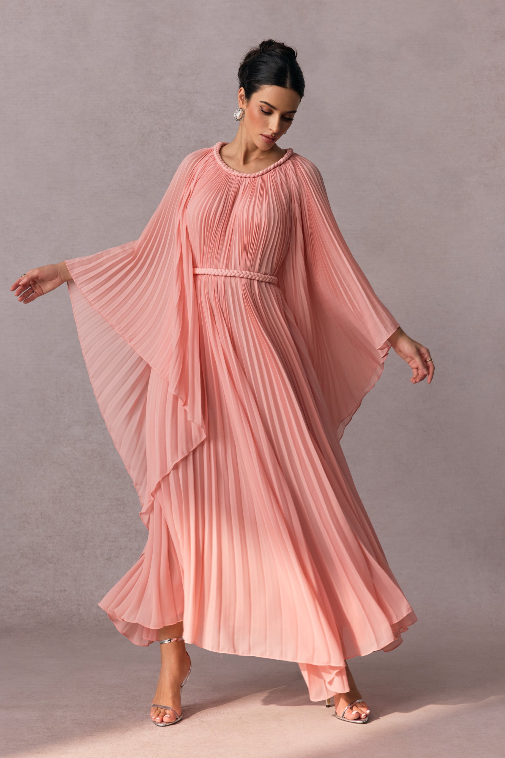 Laura Batwing Sleeve Pleated Maxi Dress