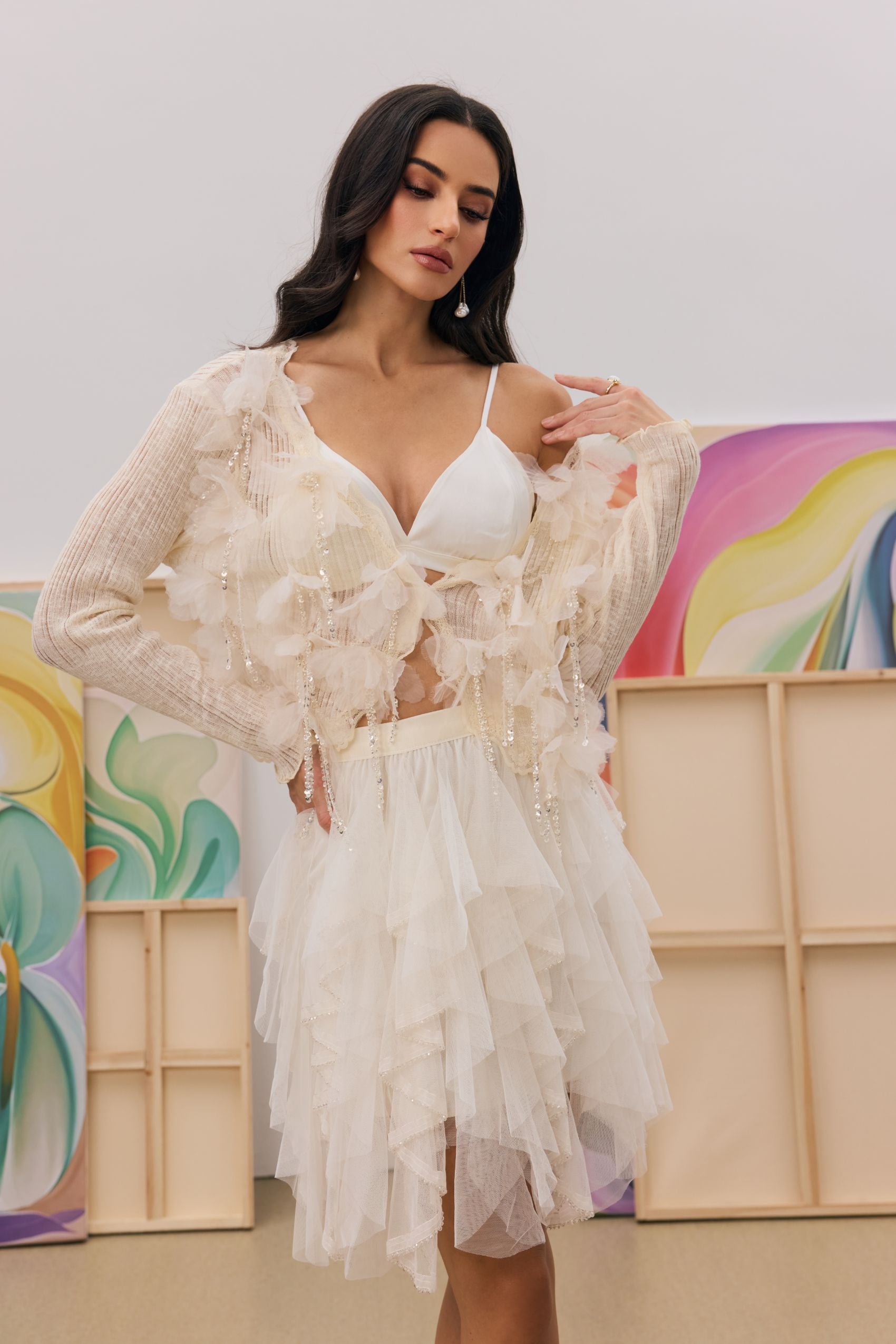 Judy Crystal Fringe Knit Cardigan