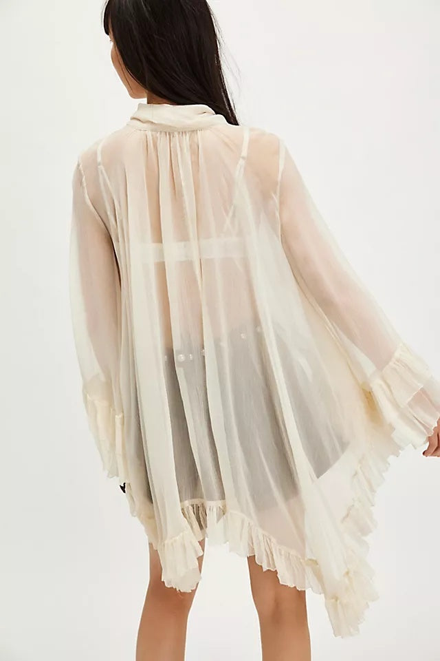 Miranda Ruffle Tie-Neck Chiffon Blouse