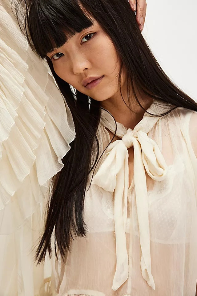 Miranda Ruffle Tie-Neck Chiffon Blouse