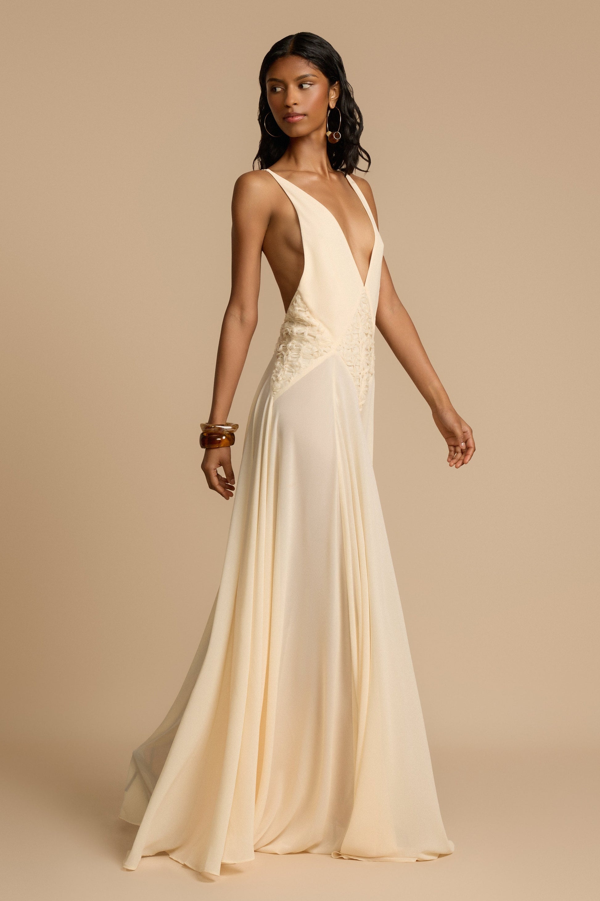 Cecilia Plunge Neck Chiffon Maxi Dress