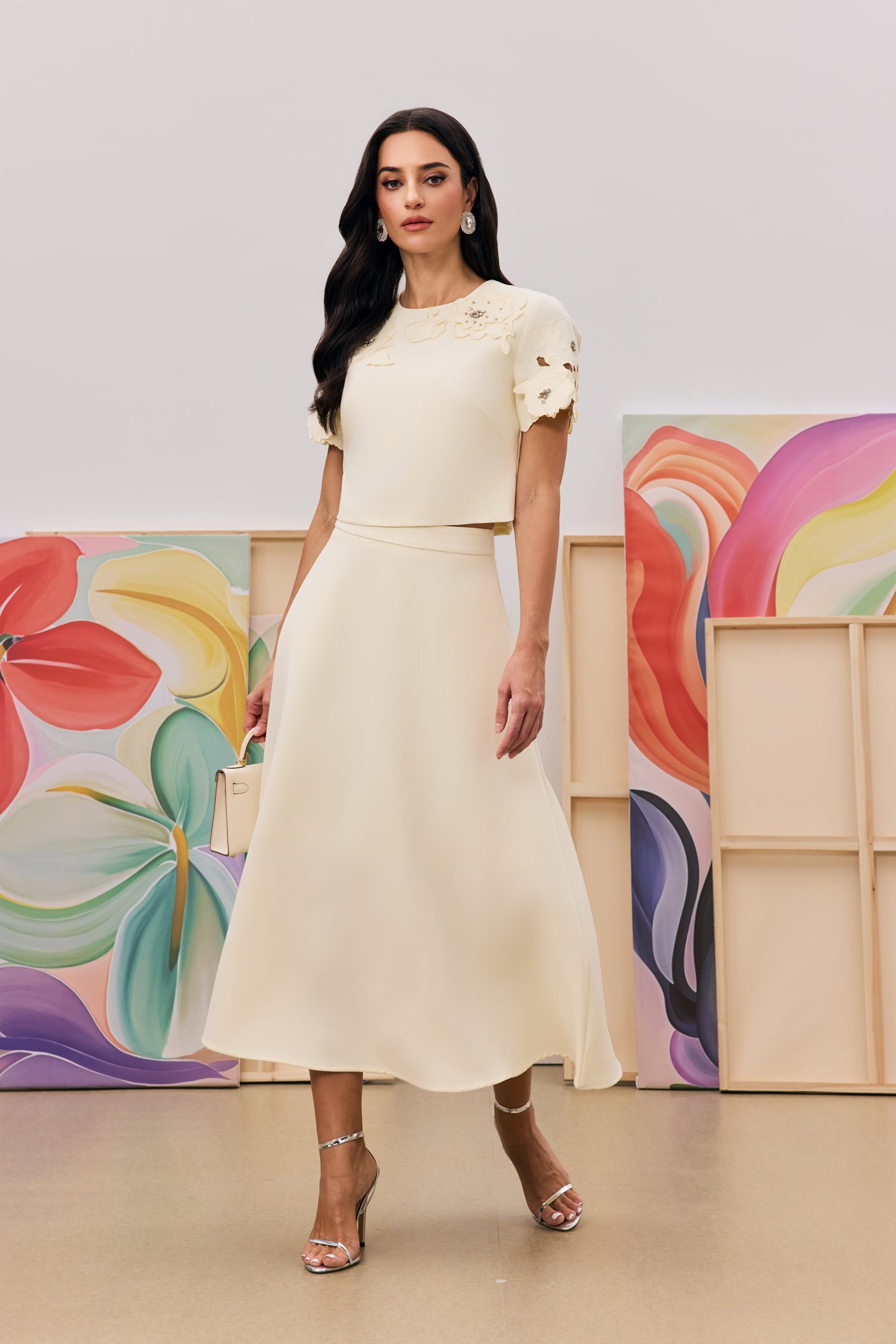 Elsie Floral Applique Top & Skirt Set