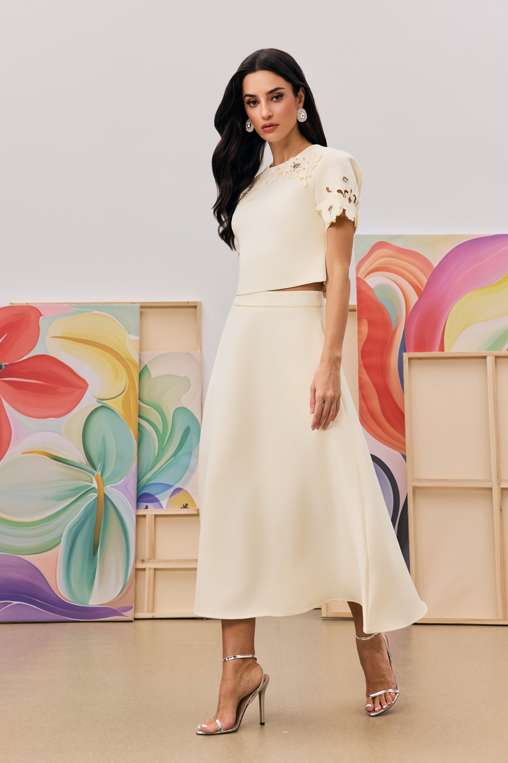 Elsie Floral Applique Top & Skirt Set