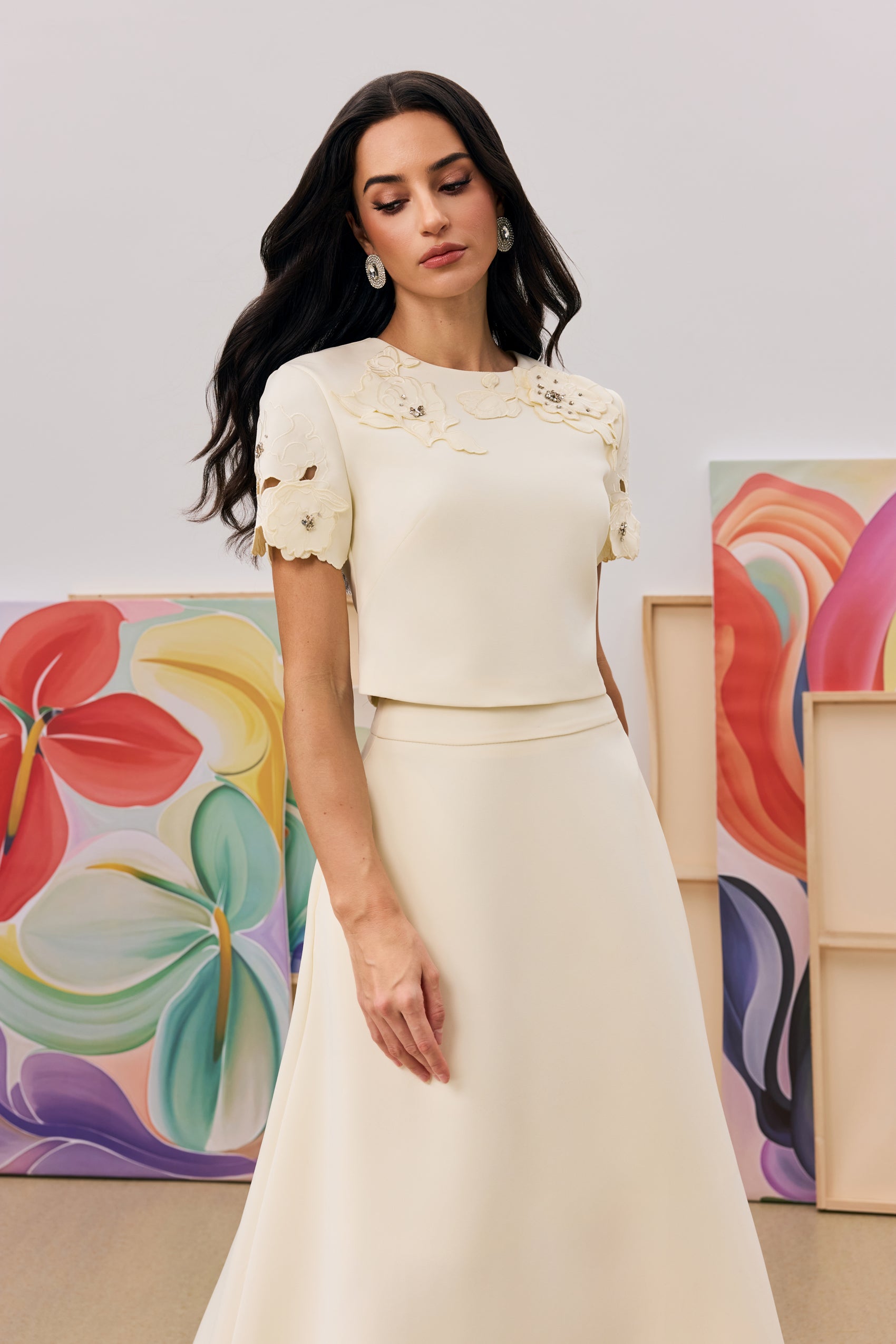 Elsie Floral Applique Top & Skirt Set