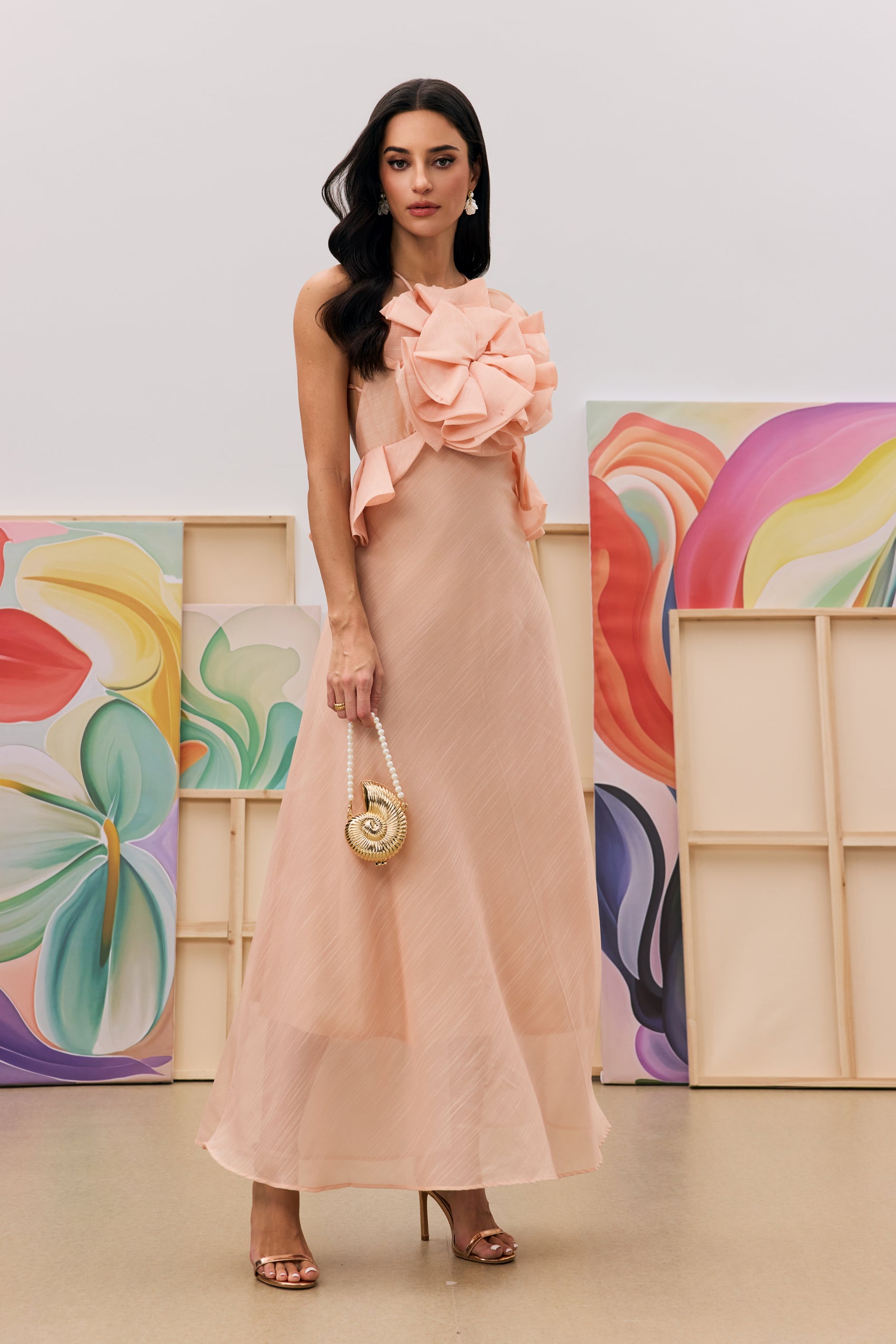 Letitia Halter Neck Ruffle Maxi Dress