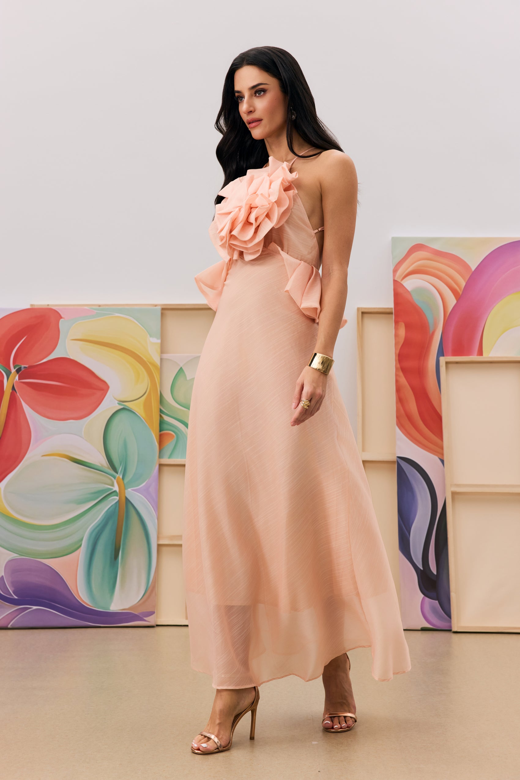 Letitia Halter Neck Ruffle Maxi Dress
