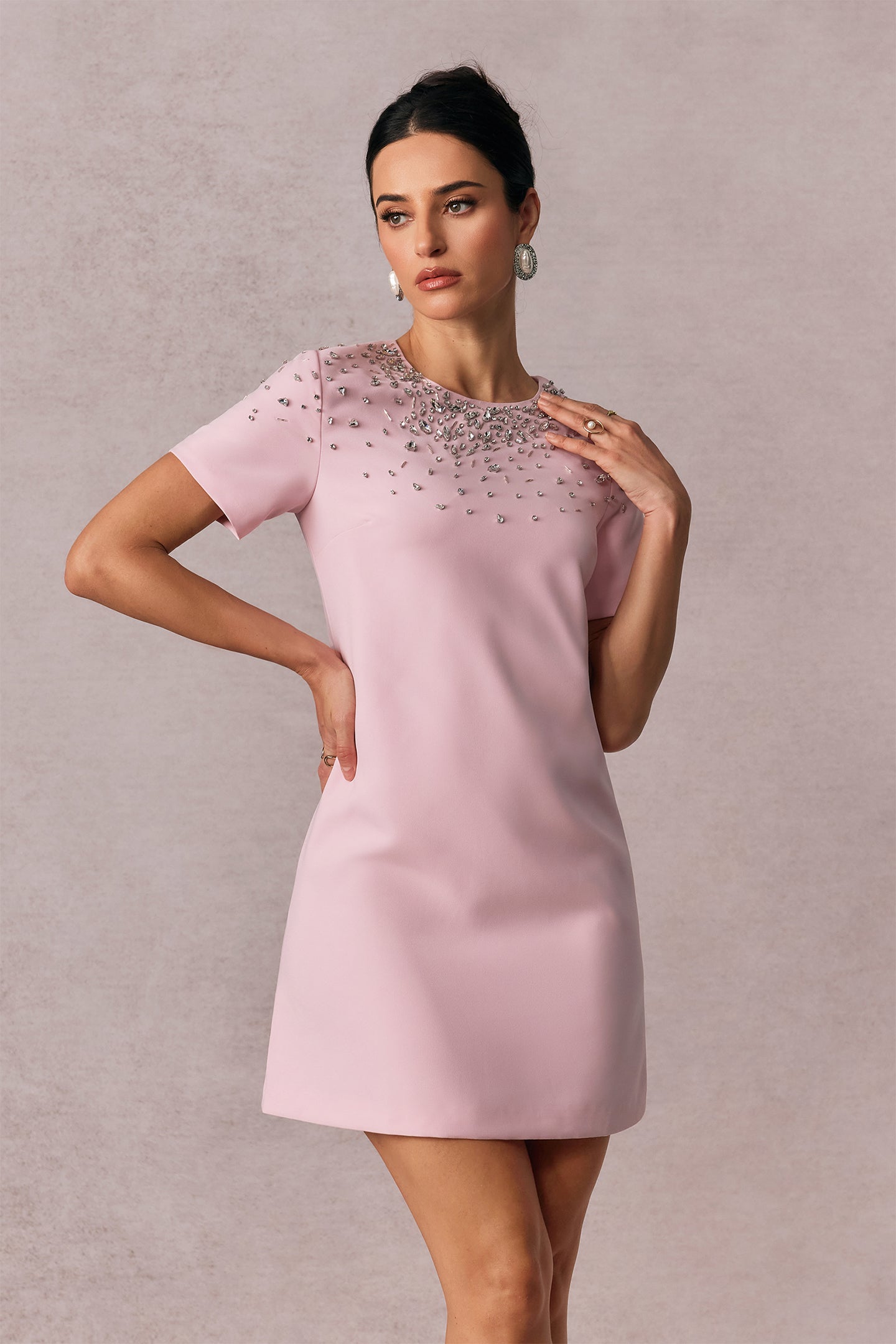 Regina Crystal Embellished Short Sleeve Mini Dress