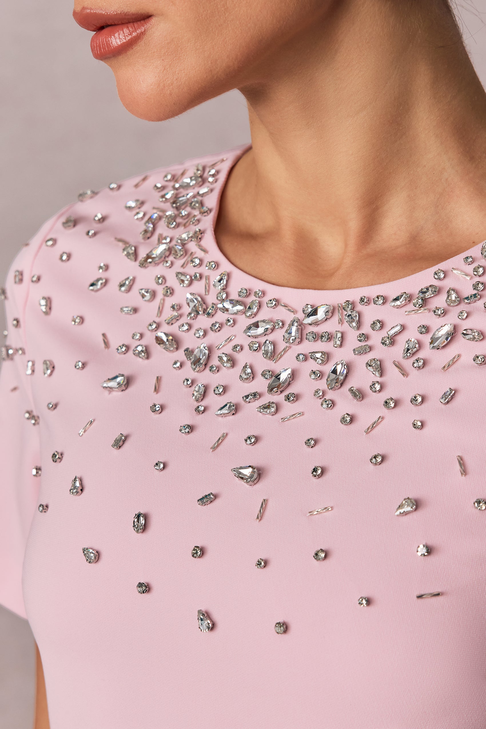 Regina Crystal Embellished Short Sleeve Mini Dress