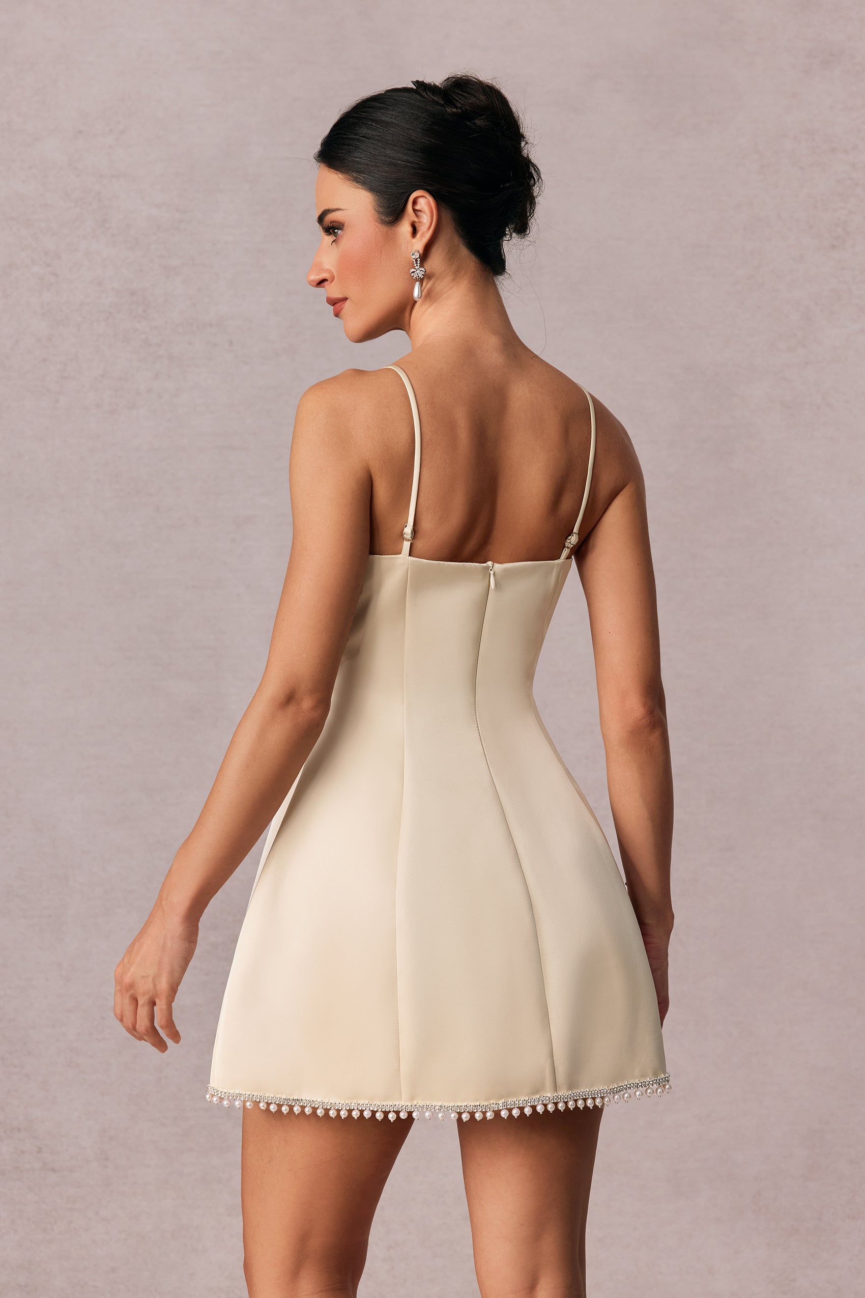 Alexia Spaghetti Strap Pearl Trim Mini Dress
