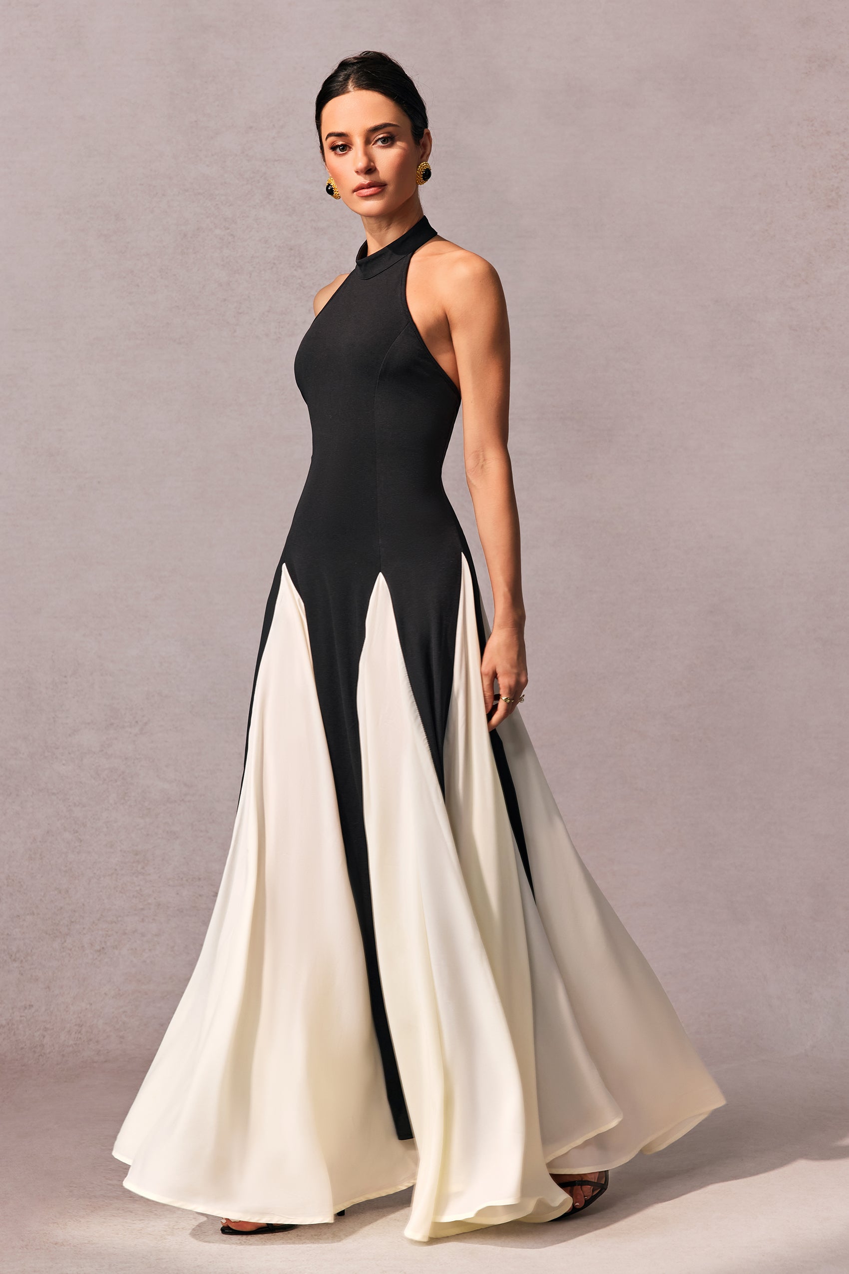 Anna Halter Neck Contrast Panel Maxi Dress