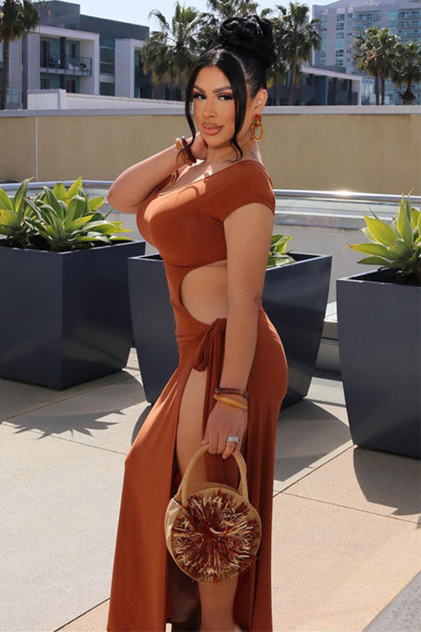 Eartha Asymmetrical Slit Cutout Maxi Dress