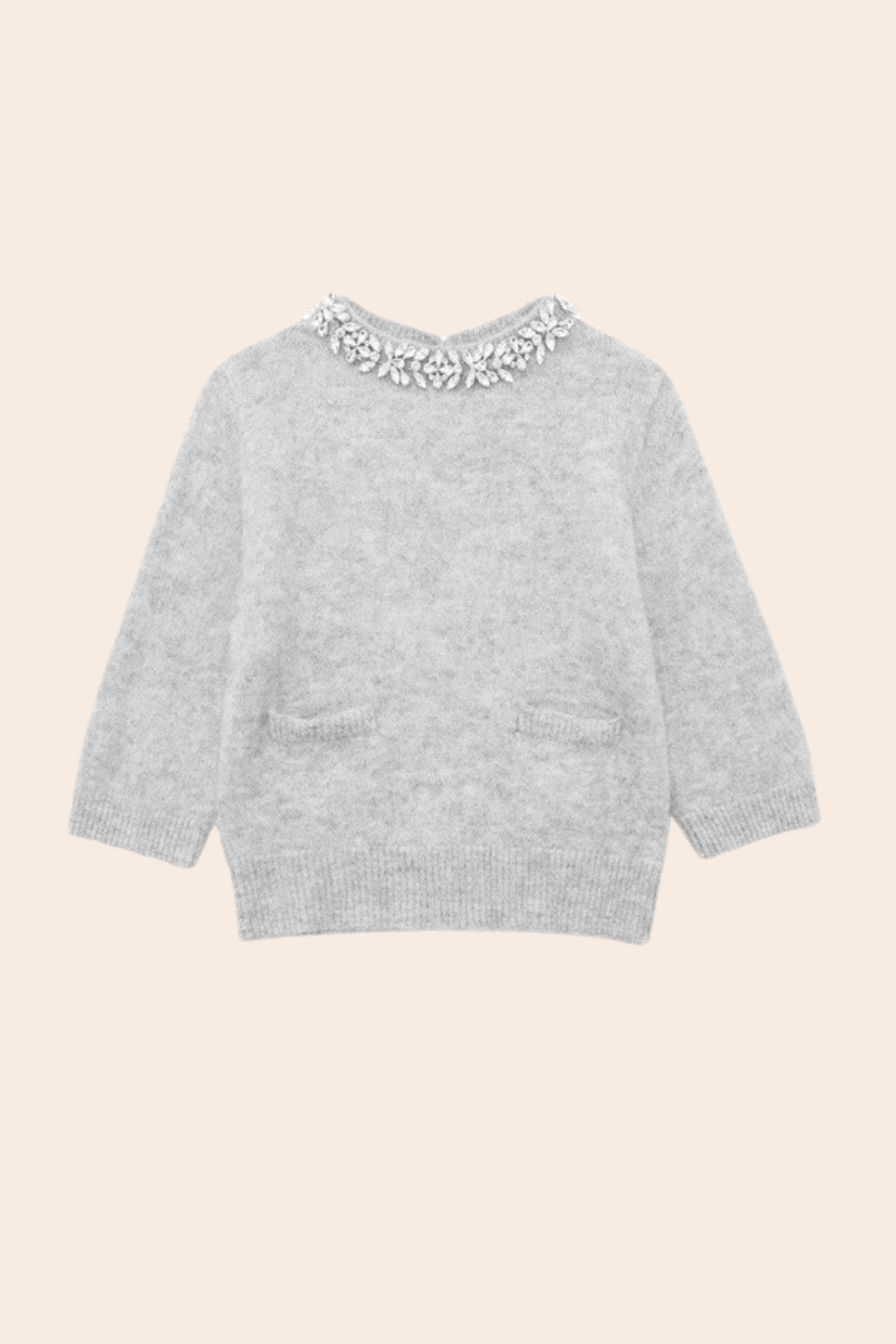 Round Neck Crystal Embellished Knit Jumper