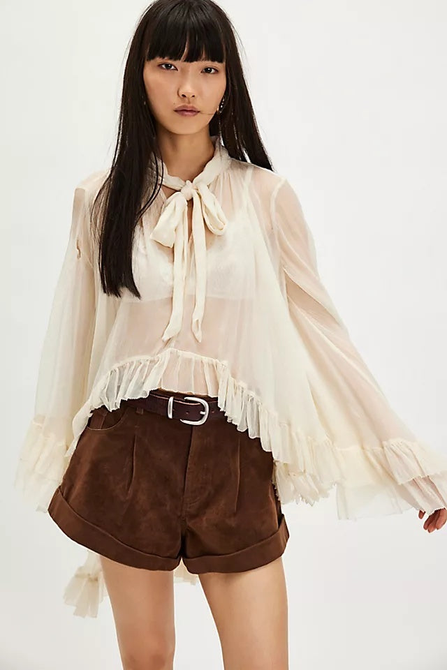 Miranda Ruffle Tie-Neck Chiffon Blouse