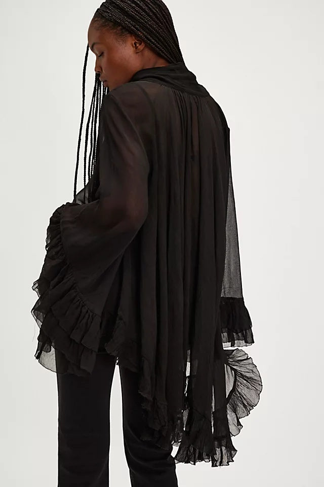 Miranda Ruffle Tie-Neck Chiffon Blouse