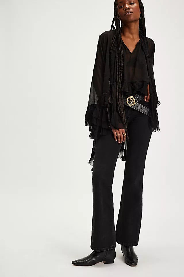 Miranda Ruffle Tie-Neck Chiffon Blouse