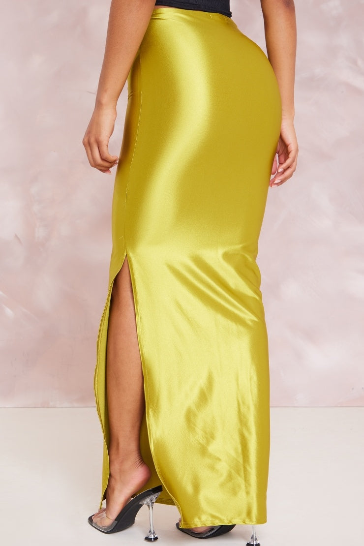 Odelia Side Slit Satin Maxi Skirt