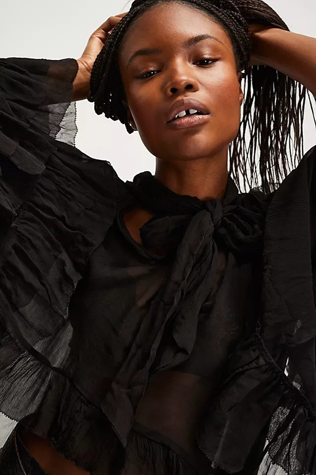 Miranda Ruffle Tie-Neck Chiffon Blouse