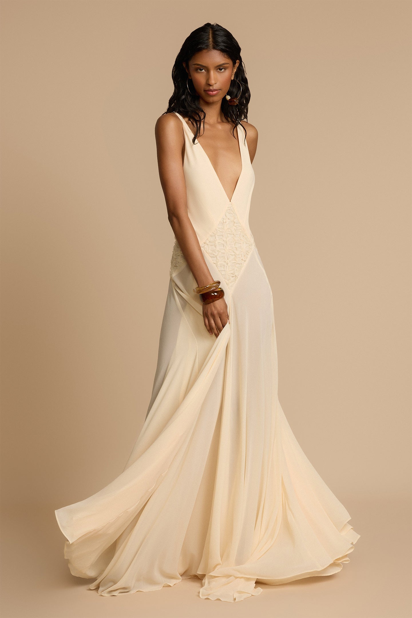 Cecilia Plunge Neck Chiffon Maxi Dress