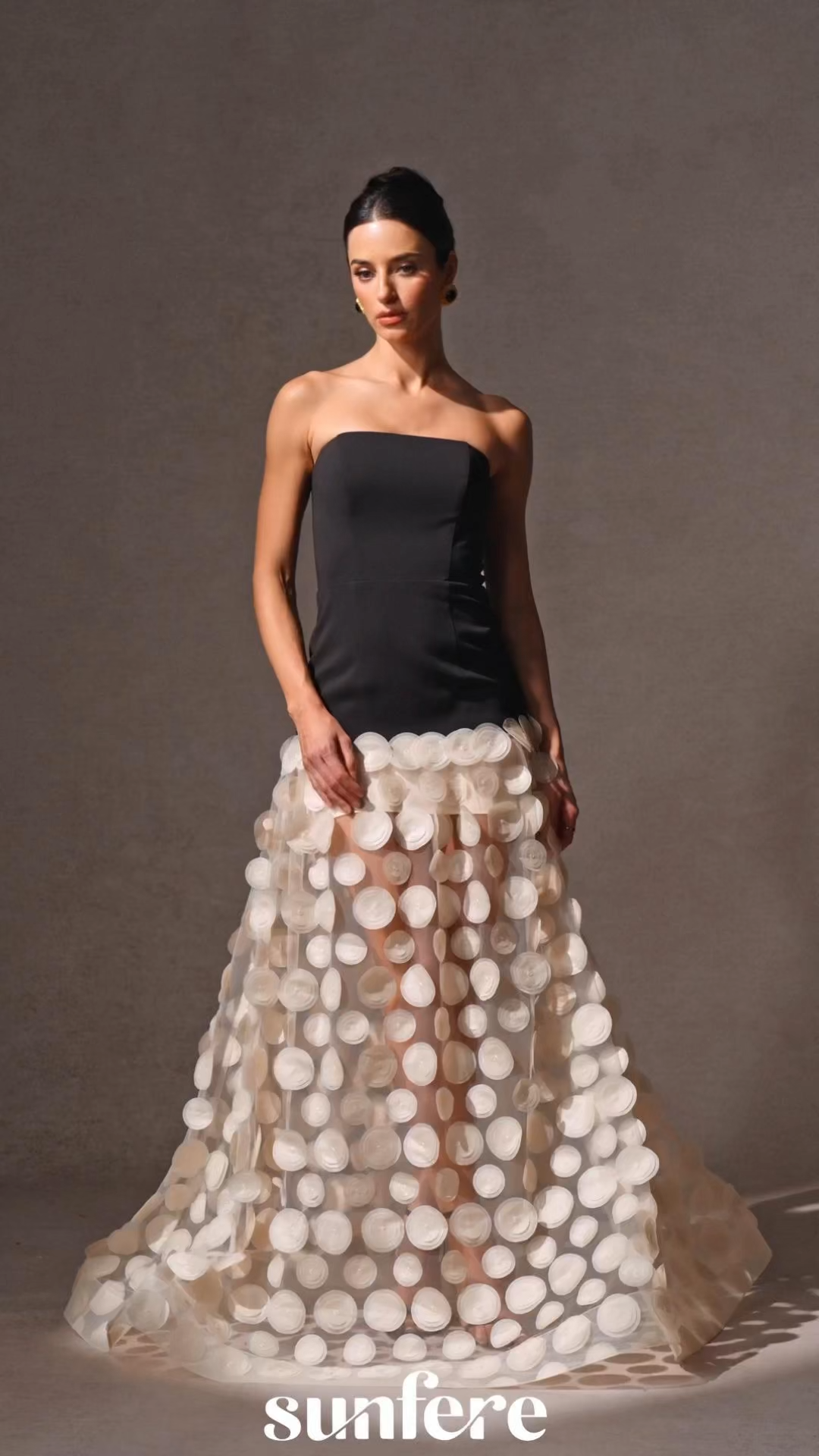 Irene Strapless Sheer Tulle Maxi Dress