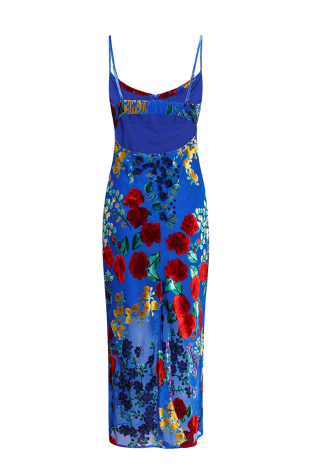 Julie Floral Velvet Burnout Backless Midi Dress