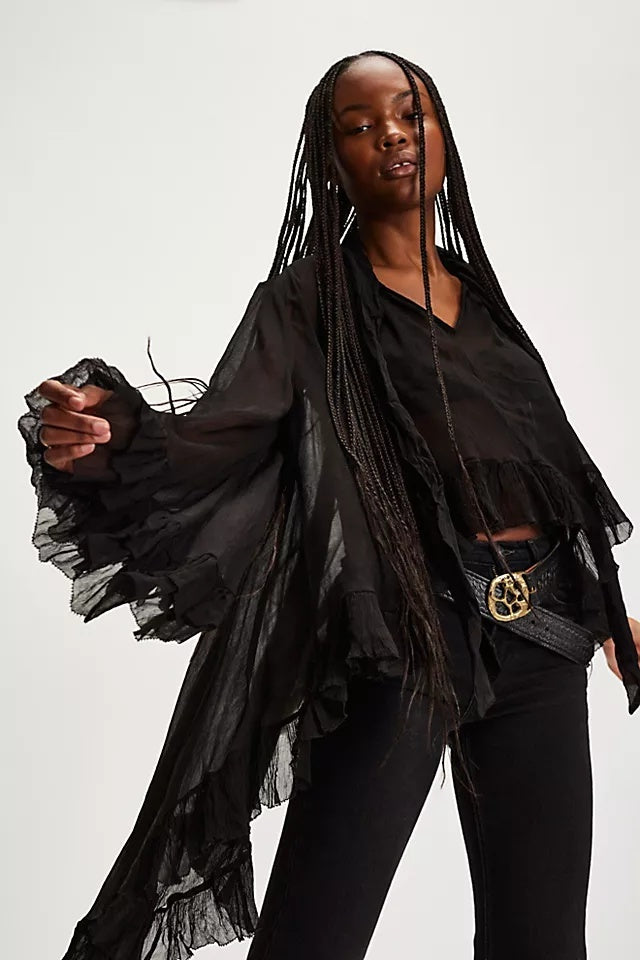 Miranda Ruffle Tie-Neck Chiffon Blouse