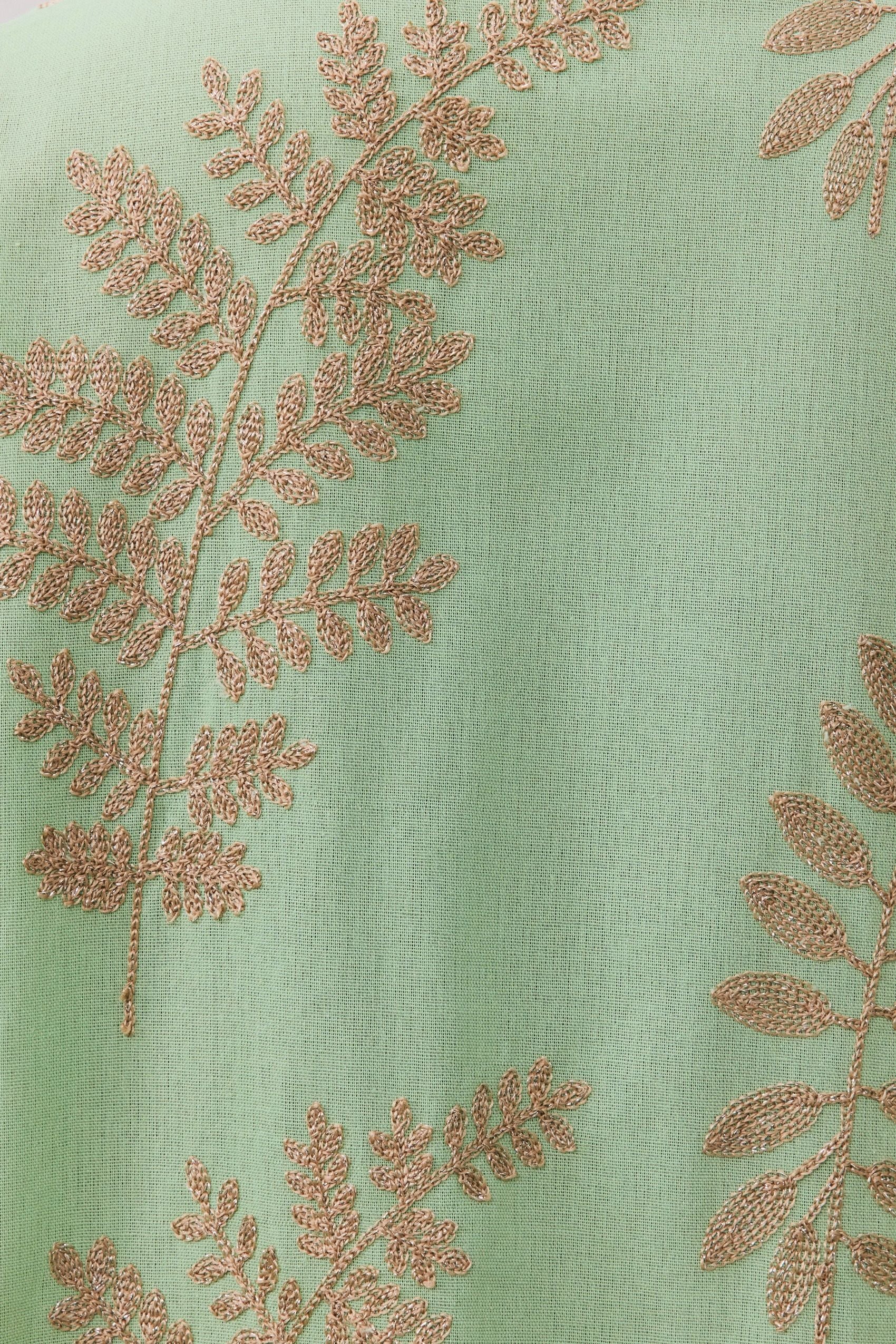 Anastasia Leaf Embroidered Shirt & Wide Leg Pants Set