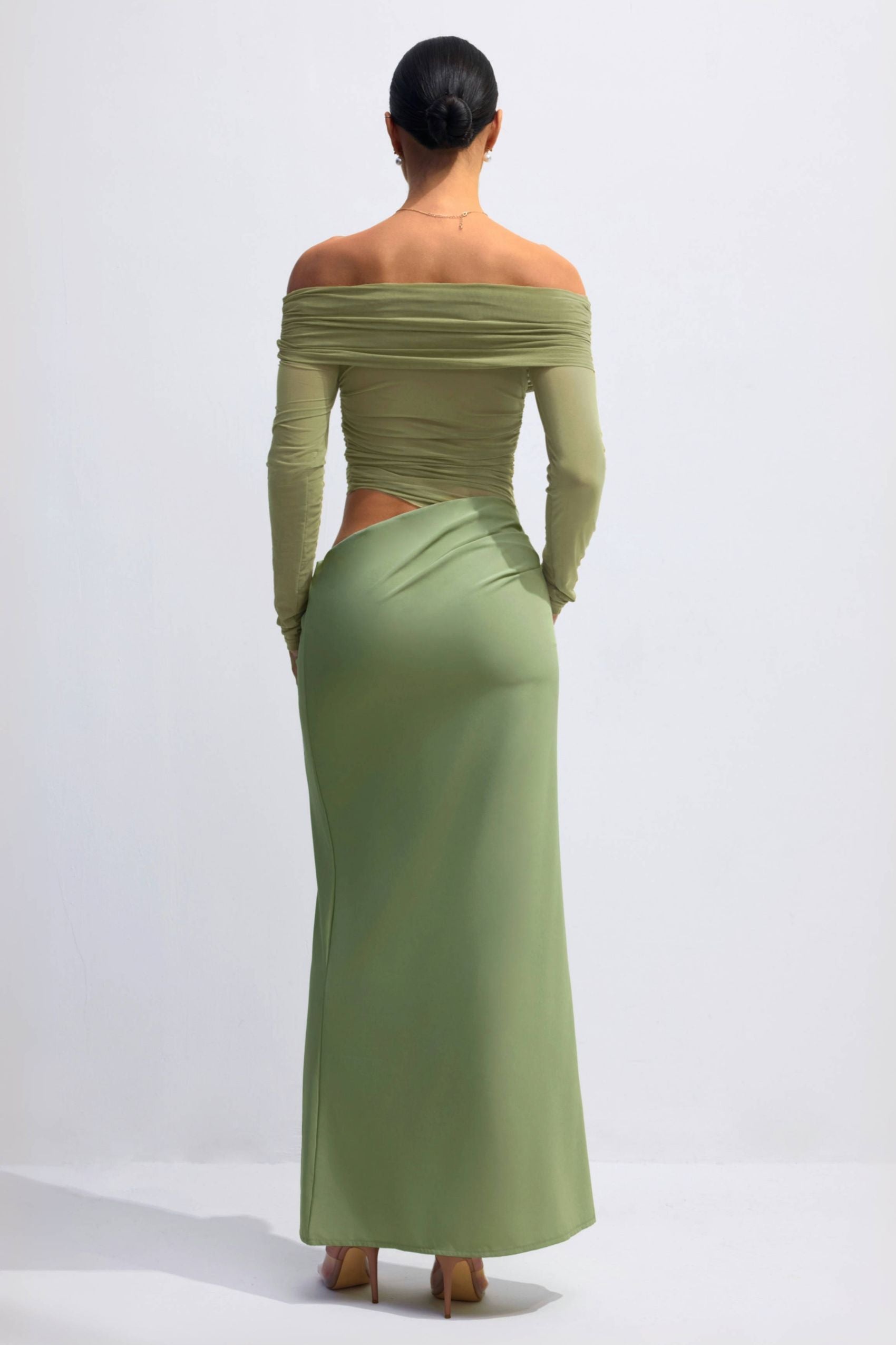 Lillian Off Shoulder Sheer Maxi Mesh Dress