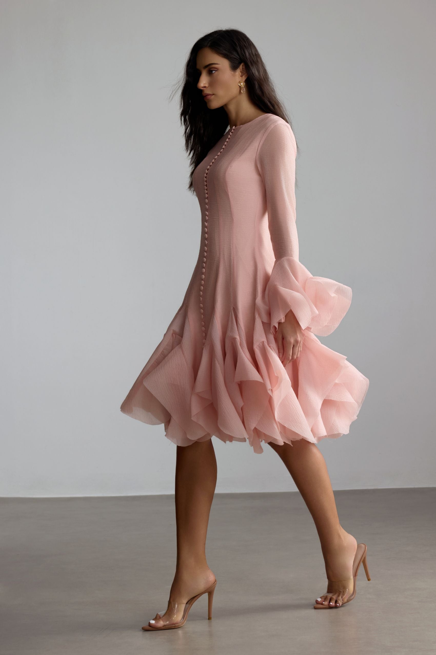Gloria Long Sleeve Flared Hem Midi Dress