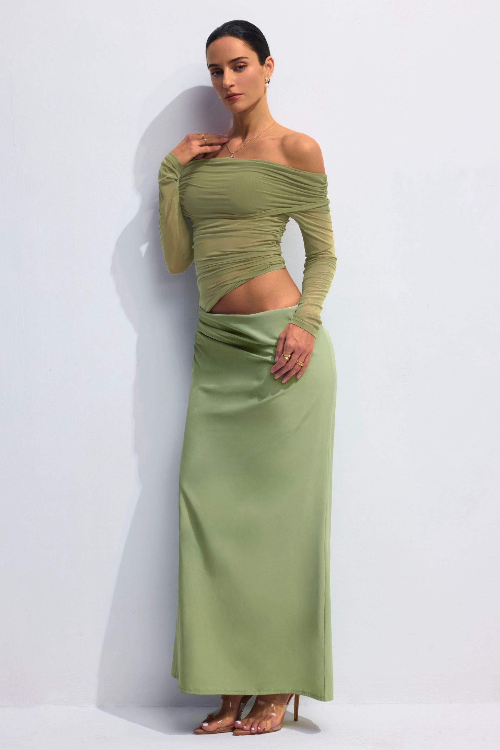 Lillian Off Shoulder Sheer Maxi Mesh Dress