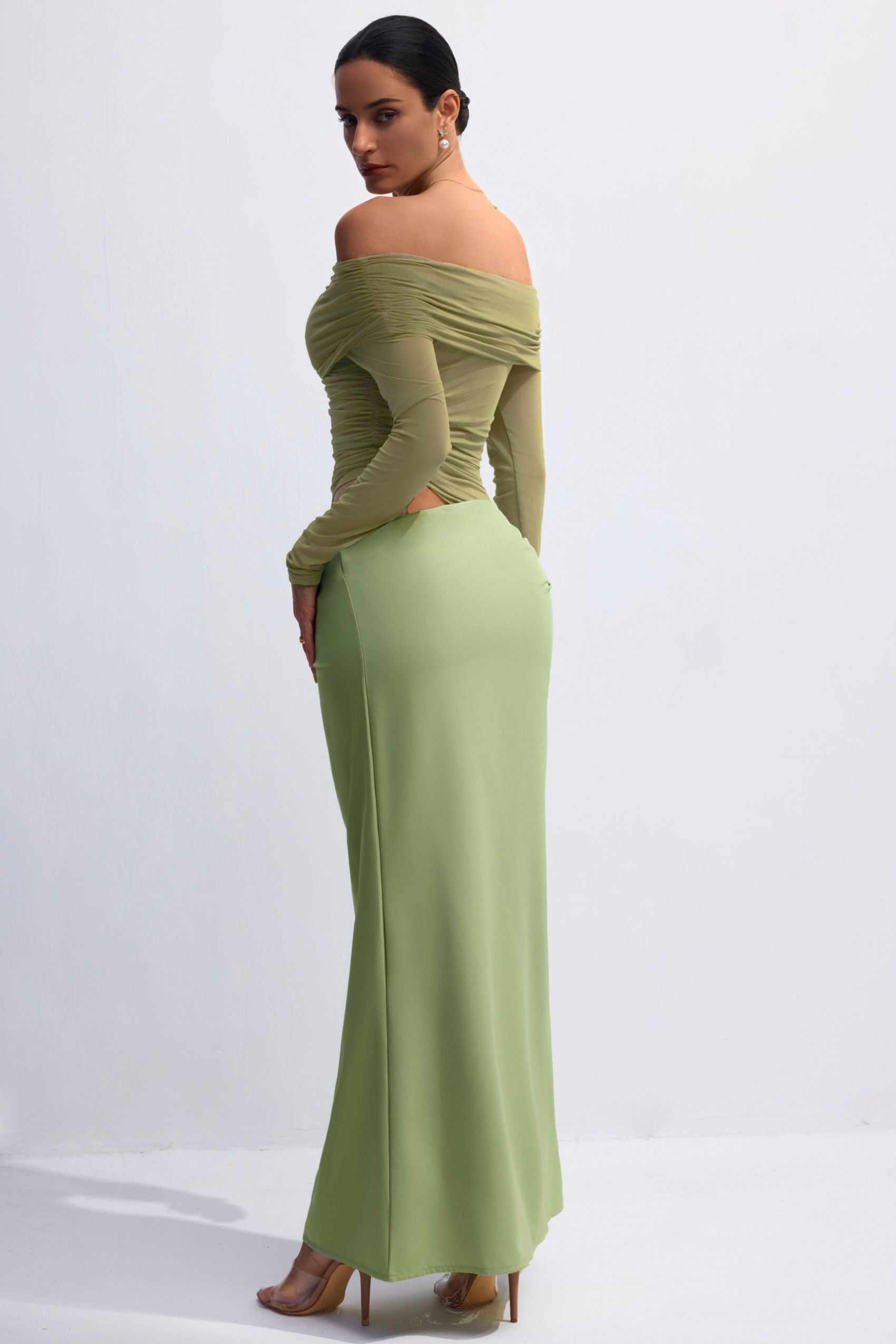 Lillian Off Shoulder Sheer Maxi Mesh Dress