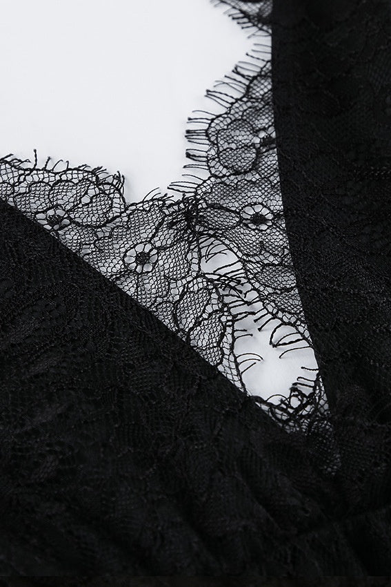 Yvette Deep V Neck Backless Lace Maxi Dress