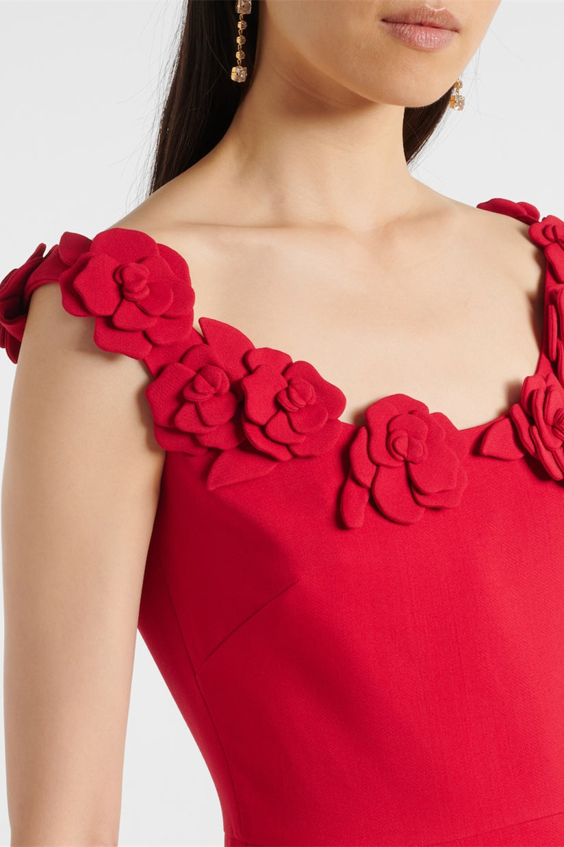 Roxanne Embellished Floral Round Neck Midi Dress