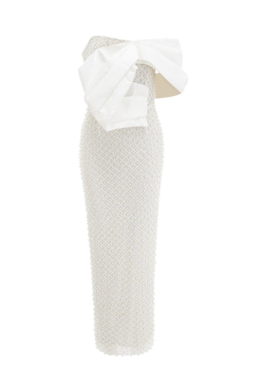 Esther Pearl Embellished Off Shoulder Maxi Dress