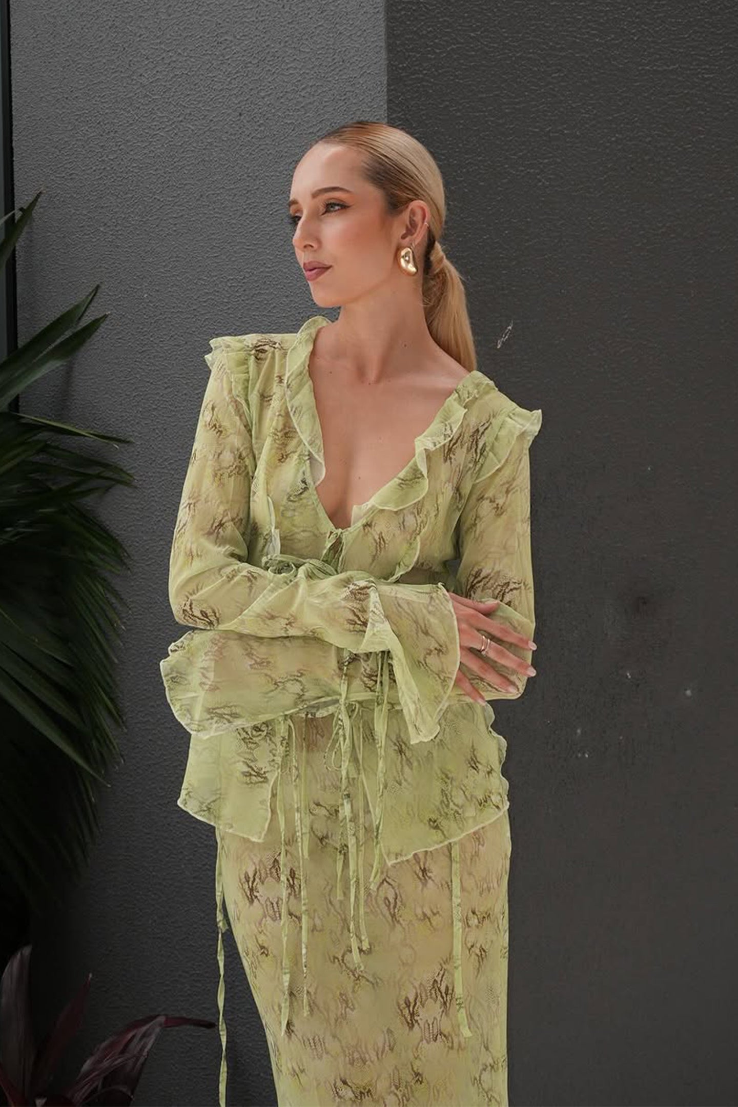 Jodie Ruffled Lace Up Two-Piece Set