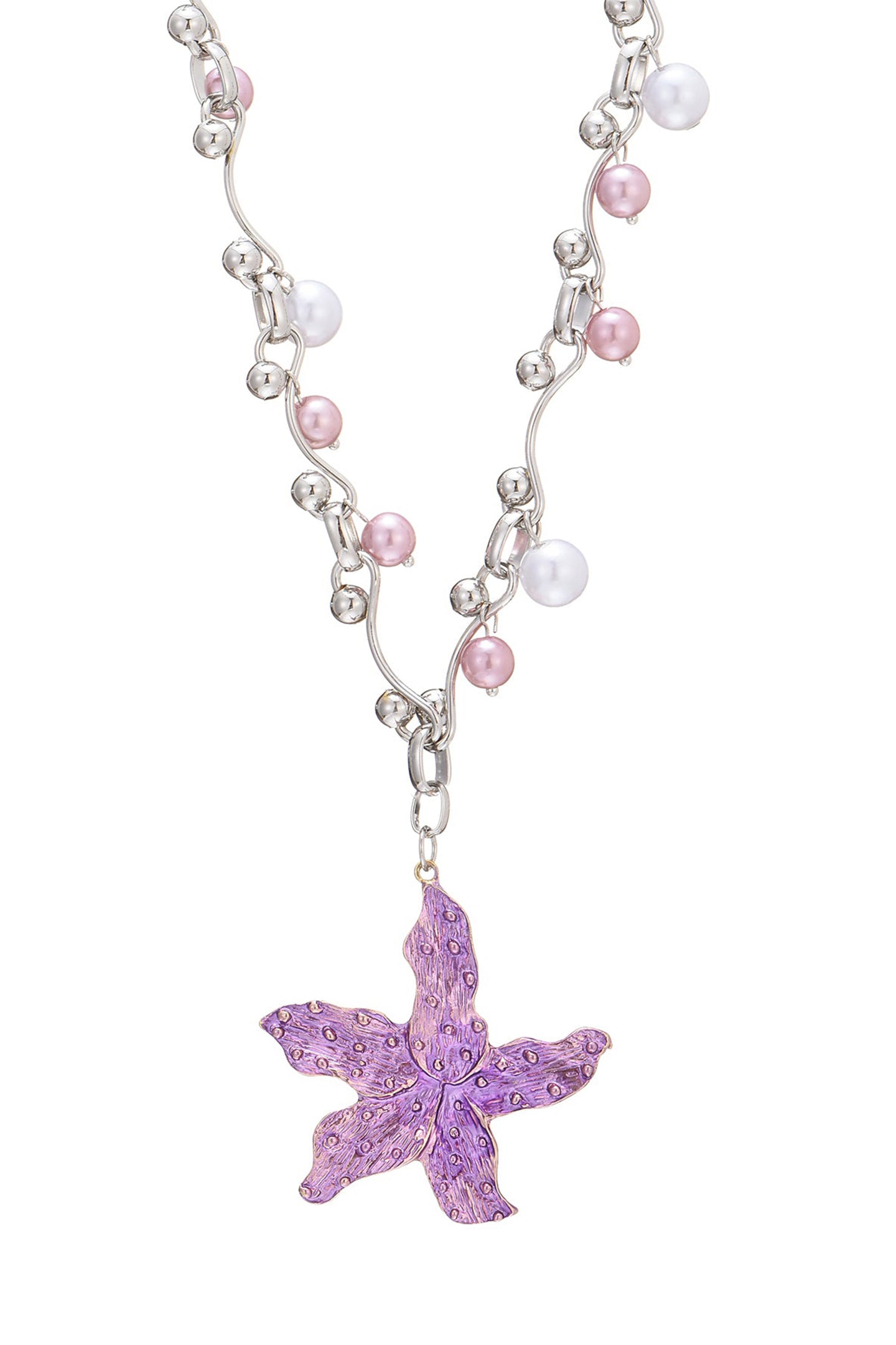 Enameled Star Pearl Necklace