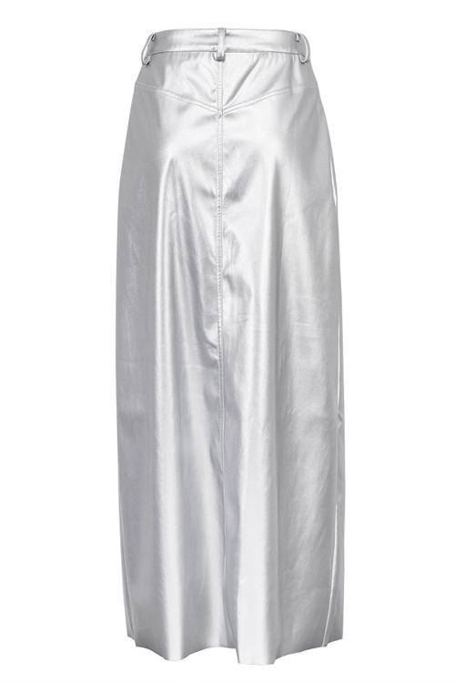 Andrey Metallic Midi Slit Skirt