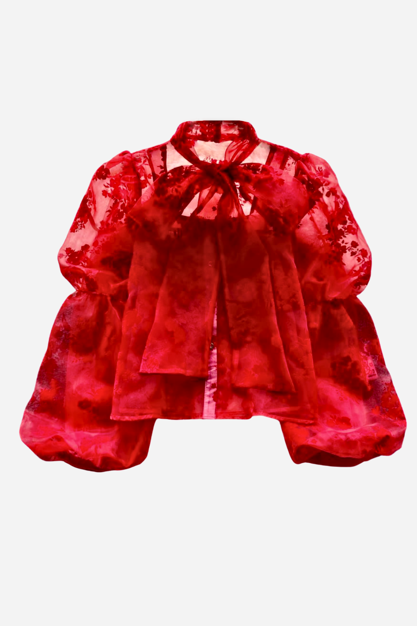 Hulda Lace Bow Tie Lantern Sleeve Blouse
