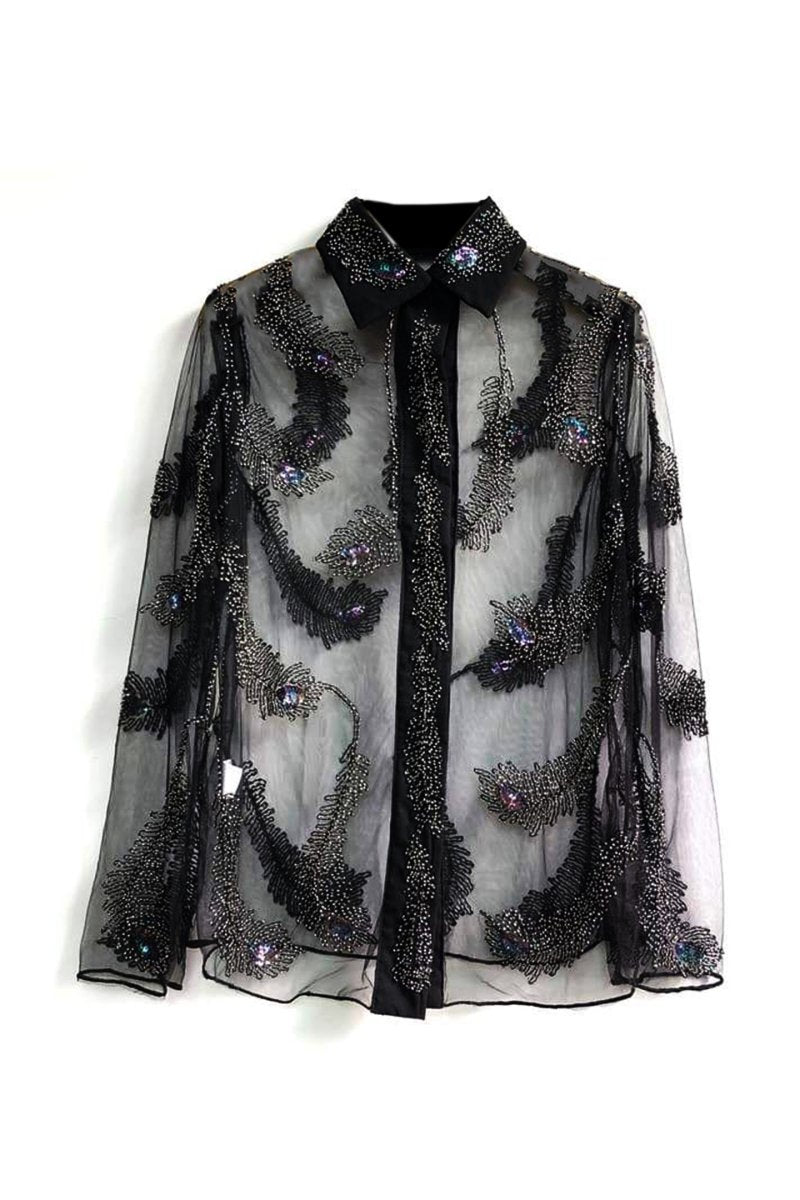 Denise Feather Beading Mesh Blouse