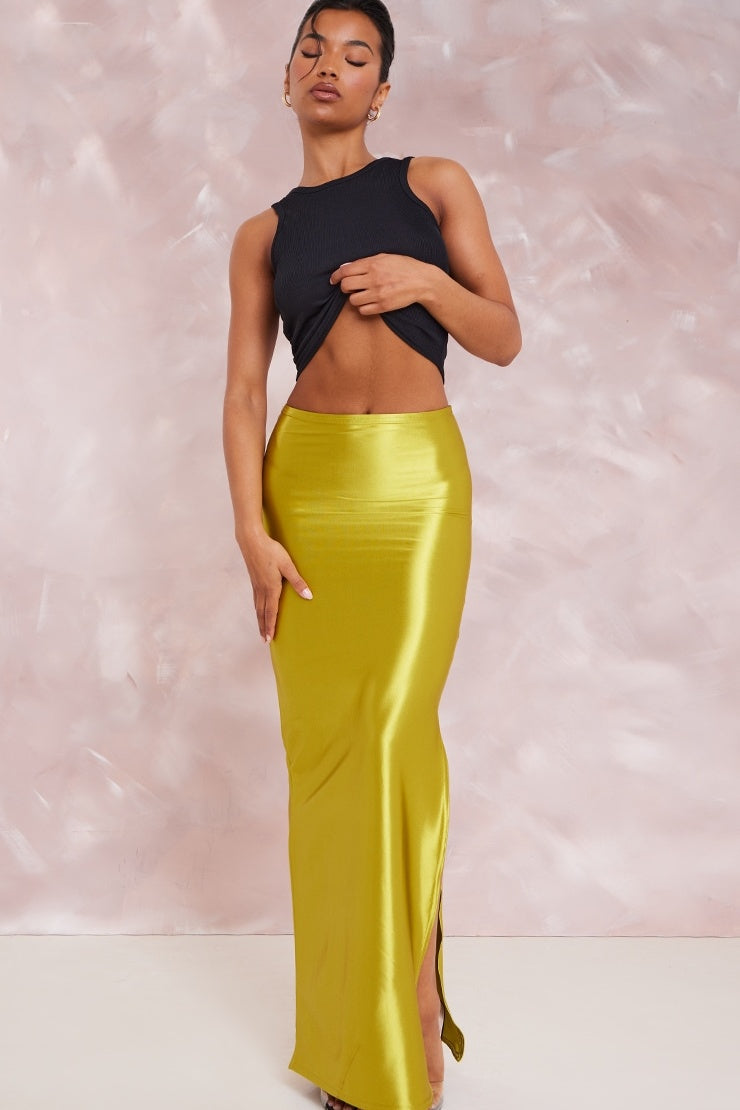 Odelia Side Slit Satin Maxi Skirt