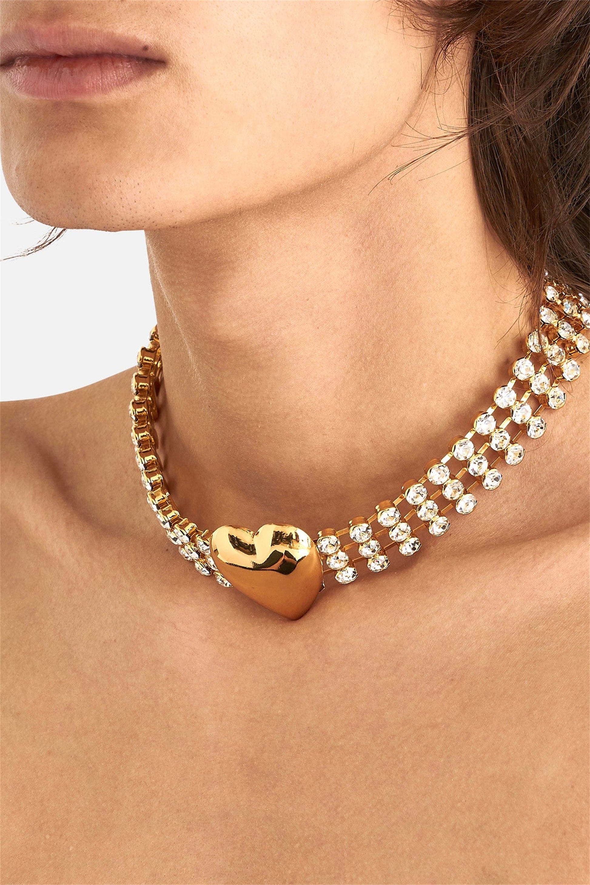 Metal Heart Embellished Rhinestone Choker