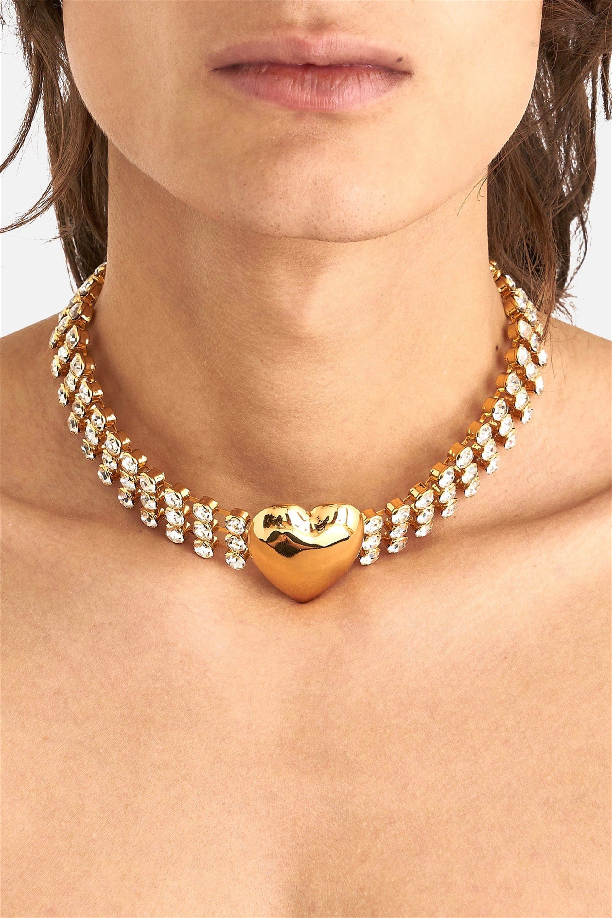 Metal Heart Embellished Rhinestone Choker