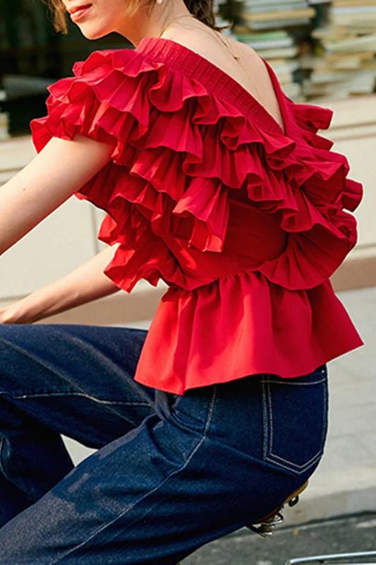 Helen Ruffle V-Neckline Blouse