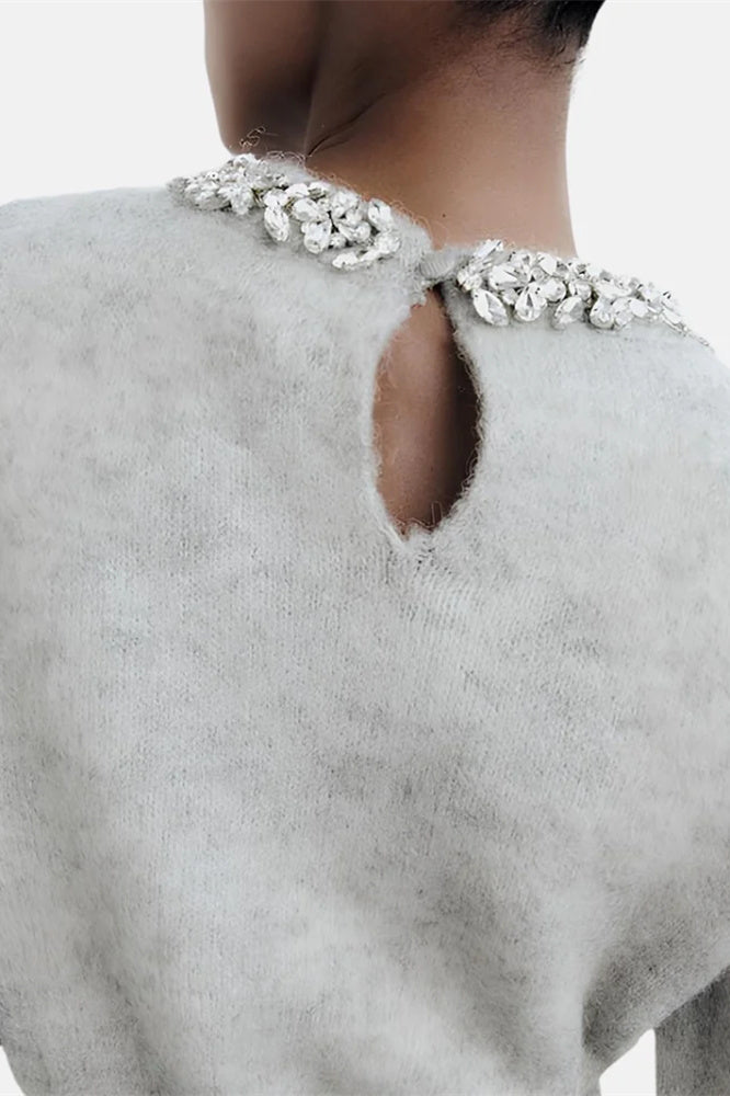 Round Neck Crystal Embellished Knit Jumper